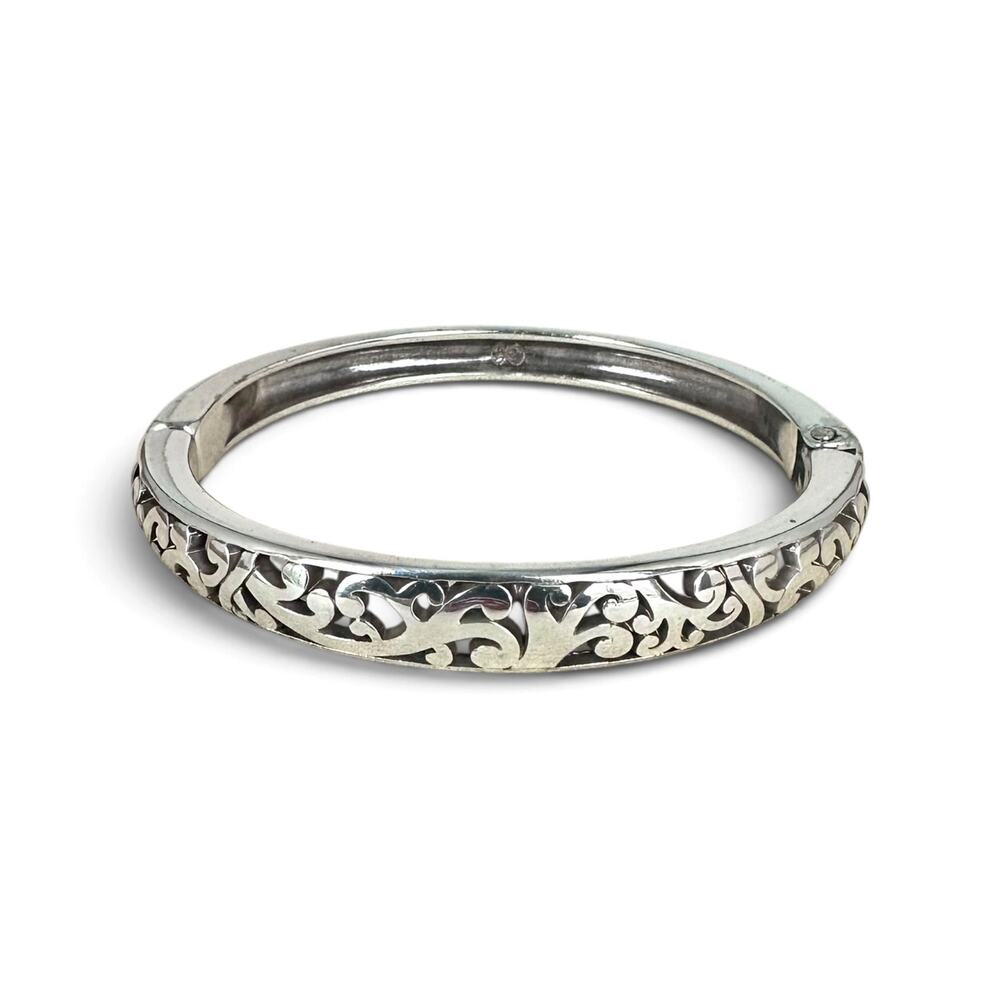 Brighton Elora Pierced Silver Plated Hinged Bangle Bracelet JF3750 Openwork